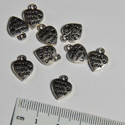 Charm ♥ 10x Herz im Set - made with love | nickel